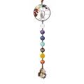 7 Chakras Tree of Life car hanging with owl charm and natural gemstone beads - Round Bead - Silver Owl 2 Tree