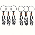Set di sei ciondoli a rete intrecciati a mano in nero con perline in legno e anelli - 1 Pezzo / Nero