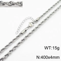 Silver stainless steel twisted rope chain bracelet with lobster clasp, 400x4mm - 4mm Width 40cm Length Silver (KN235884-Z)
