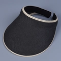 Detail of black straw sun visor with cream braided trim and fine woven texture - M(56-58cm) / Black
