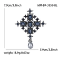 Vintage silver cross brooch with deep blue stones and hanging grey pearl pendant - Antique Silver-Dark Blue