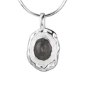 Elegant S925 sterling silver necklace with a black oval onyx pendant on snake chain - Irregular Oval Pendant (SN3249)