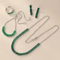 Parure de bijoux argentée avec émeraudes carrées, collier, bracelet et boucles - Couleur Argent Zirconia Vert (ZT0004-7)