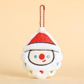 Plush Christmas doll keychain in white fluffy faux fur with red sequin hat and bead chain - Santa Claus