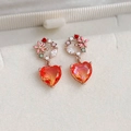 Elegant rose gold flower earrings with heart-shaped orange zircon stones and crystal accents - 5# 25284A Orange-Red Gradient Heart Studs