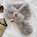Soft grey faux fur cross scarf for women with cute bear character head design - Medium Grey