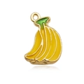 Cute yellow enamel banana charm pendant with gold metal frame and top ring for DIY earrings - Banana