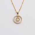 Collier médaillon Vierge Marie doré avec sertissage double couche en zircon - Vierge Marie
