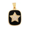 Modern gold-plated star pendant with black enamel inlay and shimmering micro-set crystals - Black Enamel Pentagram (L616517-Black)