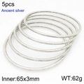 5pcs set of ancient silver finish 3mm stackable stainless steel bangles 65mm diameter - 65mm Set of 5 (KB209847-GC)