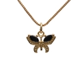 Golden butterfly necklace with black crystal pendant on a clean white background - Gold with Black