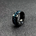 Rotating black stainless steel ring for men featuring a vibrant blue chain inlay - Black with Blue Chain