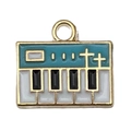 Keyboard-shaped metal enamel pendant in blue and gold for DIY necklace making - Lake Blue Piano
