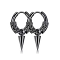 Unisex black dragon scale pattern stainless steel hoop earrings with punk spike pendants - Dragon Pattern with Spike / 16mm / Black