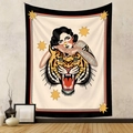 Arazzo decorativo vintage stile tatuaggio con tigre per decorazione murale casa - 73*95CM / Tigre e Donna / Tessuto spazzolato