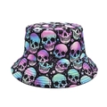 Wende-Anglerhut mit buntem Totenkopf- und Sternenmuster für Sonnenschutz im Freien - M / Bunter Farbverlauf Totenkopf (2#)