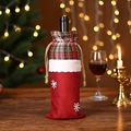 Funda de lino para botella de vino de Navidad con copos de nieve y borde de felpa - Estilo B Borde de Cuadros Rojos y Verdes