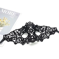 Detailed close-up of intricate black lace mask texture for masquerade party outfits - Black