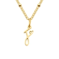 Gold plated stainless steel necklace featuring letter F and hollow heart pendant charm - Letter F / Gold