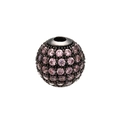 Detailed macro view of a black micro-pave bead with pink crystals for DIY jewelry making - 6mm / Gunmetal Pink Zircon
