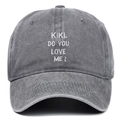 Berretto da baseball vintage in cotone lavato grigio scuro con ricamo Kiki Do You Love Me - Grigio