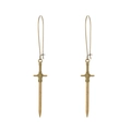 Pair of retro gold cross sword dangle earrings for men and women on white background - Bronze Sword Style (X048)
