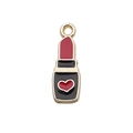 Golden lipstick charm with black enamel and red heart for DIY jewelry making - Black Lipstick (12477)