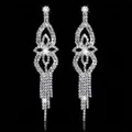 Sparkling silver long tassel earrings with luxury crystals and rhinestones for weddings - Silver Mirror Gorgeous Geometric Tassel Earrings DTE1616678S