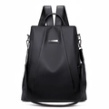 Modern black oxford anti-theft backpack for women with metal plate and sleek nylon finish - Black