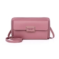 Mini crossbody phone bag in dusty rose matte PU leather with metal logo plaque - Dusty Pink