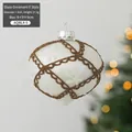 White frosted glass Christmas ornament ball with gold glitter grid and snowflake pattern - Onion Shape Snowflake Ball / White