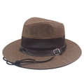 Brown mesh straw sun hat with crocodile pattern band and silver buckle detail - 58cm / Coffee