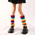 Vibrant rainbow striped knit leg warmers in Y2K style for colorful party outfits - One Size / Seven-color Rainbow Striped