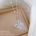 Detail of silver butterfly pendant with cubic zirconia and sizing specifications - Silver Butterfly Necklace (A112)