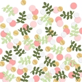 Green leaves and gold pink round confetti flat lay for birthday party table decoration - Dark/Light Green Leaves + Gold/White/Pink Circles (100pcs)