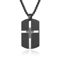 Collana da uomo con piastrina militare in acciaio e ciondolo a croce con pietre CNC - Pendente Singolo Nero