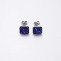Square silver-tone earrings featuring sparkling deep purple druzy quartz crystals - Dark Purple (19s)