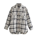 Women's black and white plaid thick flannel shirt jacket with dual chest pockets - S / Black Plaid