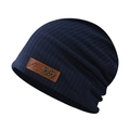Elegante berretto in maglia blu scuro con una toppa in pelle stile vintage 1987 - Blu navy