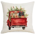 Housse de coussin de Noël avec camion rouge et chiens sur tissu en lin - Style de Chien de Camion 7 / 45*45cm Lin simple face