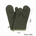Olive green quilted oven mitts with hanging loops, heat resistant cotton, 38x15cm size - 1 Pair / Green Large