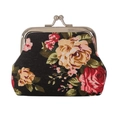 Small cloth coin purse with vintage red rose floral pattern and silver metal clasp - 3007-3# Black Retro Rose
