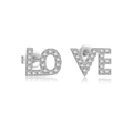 Orecchini a lobo LOVE in argento sterling S925 con pavé di zirconi bianchi brillanti - Argento