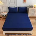 Navy blue fitted sheet and matching pillowcase set on bed in a cozy bedroom - Navy Blue / Single Fitted Sheet 90*200+27cm