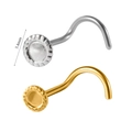 3,4 mm flache Nasenstecker in Gold und Silber mit gebogenen Stäben aus Edelstahl - Goldfarbe Gepunkteter Kreis / 0.8x7mm