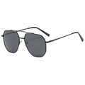 Detail view of black frame pilot sunglasses with grey lenses and metal geometric design - Black Frame Black Grey Lens