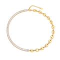 Collier grain de café en acier titane doré avec demi-sertissage en zircon carré - Collier / 40+5cm / Doré