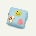 Light blue square cosmetic bag with cute smiley and rainbow sequin patches - Light Blue