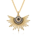 Detail of 18K gold evil eye pendant featuring zircon micro-pave and sunburst rays - Sunburst Radiating Style (D183)