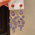 Detailed view of vintage purple drop earrings with teardrop tassels and S925 silver needles - Style 30# Gold Purple (Silver Pin)
